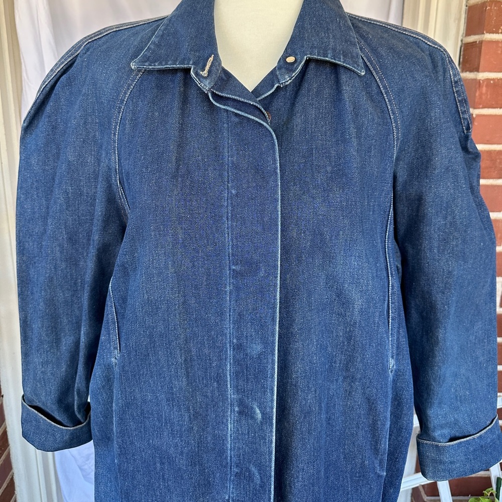 VINTAGE Norma Kamali 80s Denim Coat Dress Sz L - Picture 2 of 9